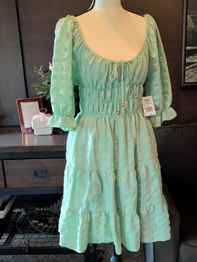 Liberty Love Mint Green Tiered Smocked Midi Dress